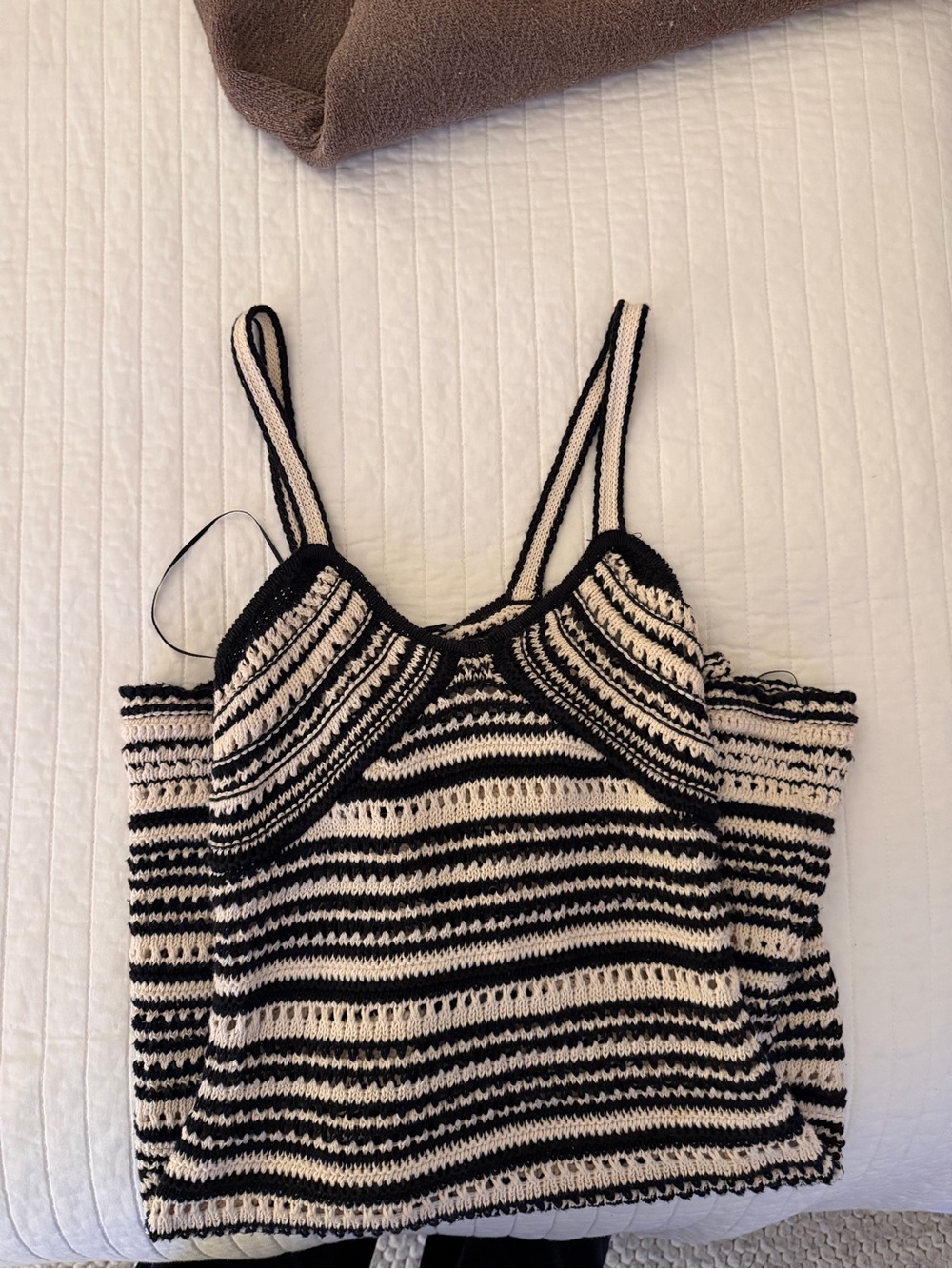 Zara Black & Cream Striped Knit Cami